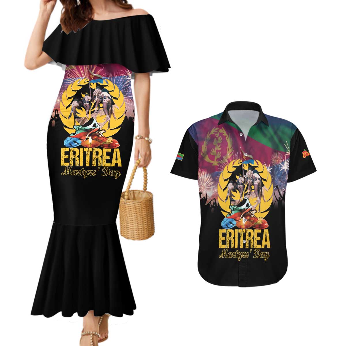 Personalized Eritrea Martyrs Day Couples Matching Mermaid Dress and Hawaiian Shirt Eternal Glory To Our Martyrs