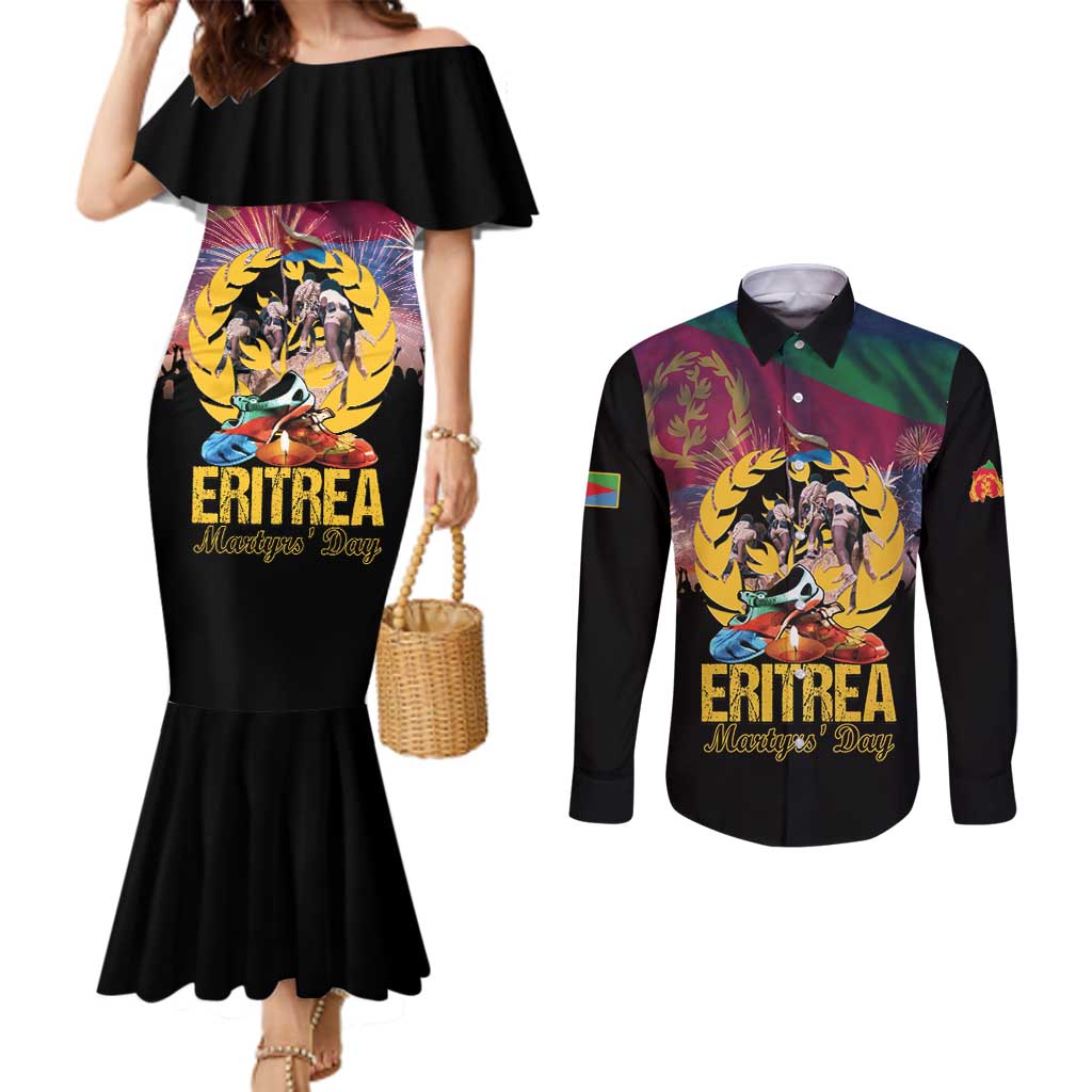 Personalized Eritrea Martyrs Day Couples Matching Mermaid Dress and Long Sleeve Button Shirt Eternal Glory To Our Martyrs