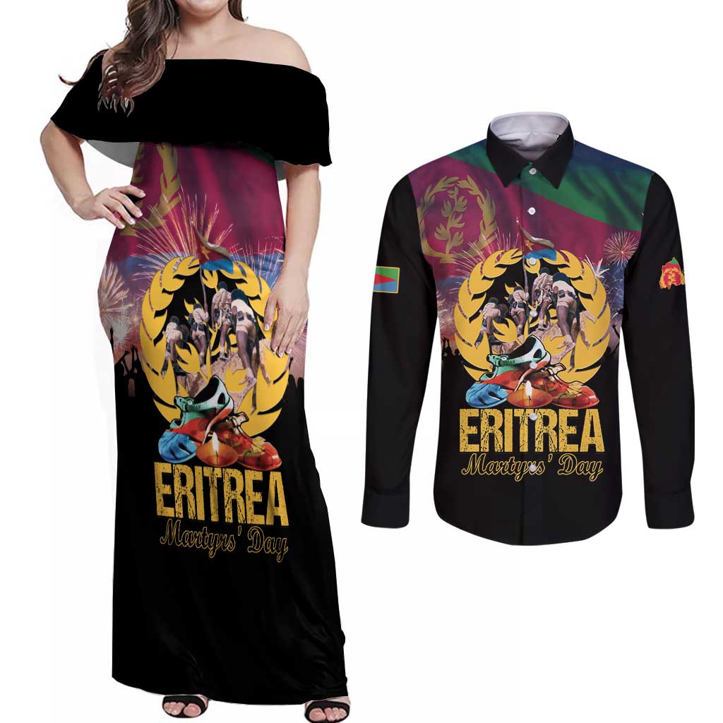 Personalized Eritrea Martyrs Day Couples Matching Off Shoulder Maxi Dress and Long Sleeve Button Shirt Eternal Glory To Our Martyrs