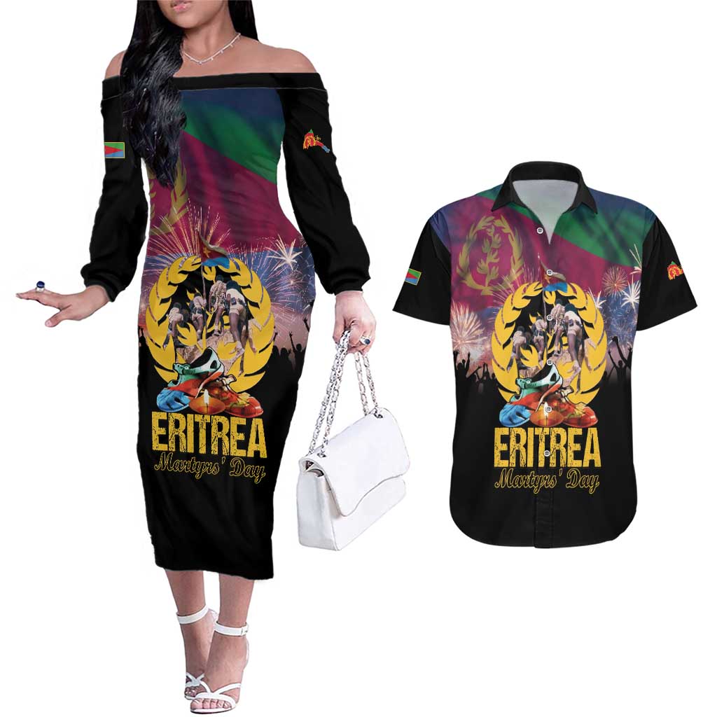 Personalized Eritrea Martyrs Day Couples Matching Off The Shoulder Long Sleeve Dress and Hawaiian Shirt Eternal Glory To Our Martyrs