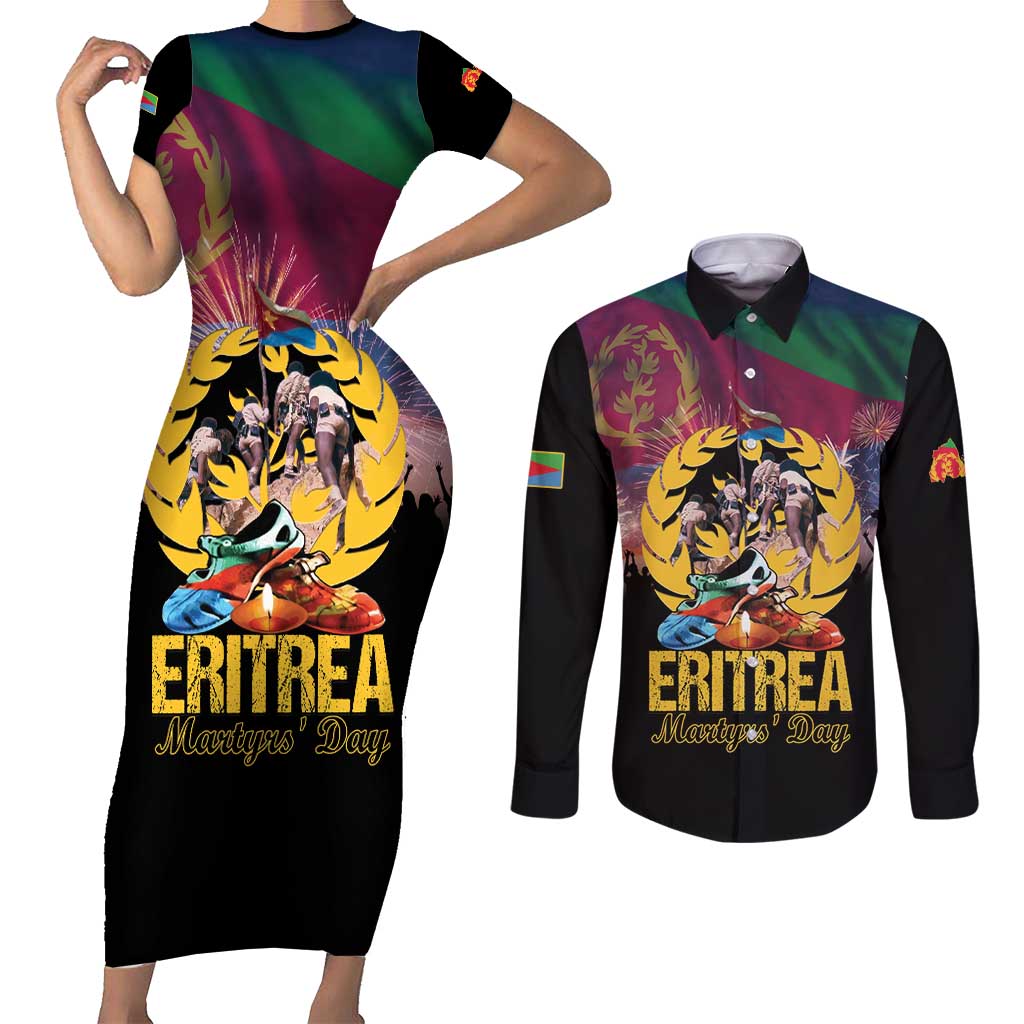 Personalized Eritrea Martyrs Day Couples Matching Short Sleeve Bodycon Dress and Long Sleeve Button Shirt Eternal Glory To Our Martyrs