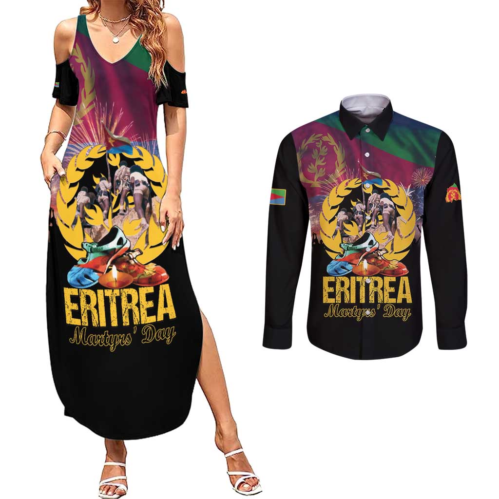 Personalized Eritrea Martyrs Day Couples Matching Summer Maxi Dress and Long Sleeve Button Shirt Eternal Glory To Our Martyrs