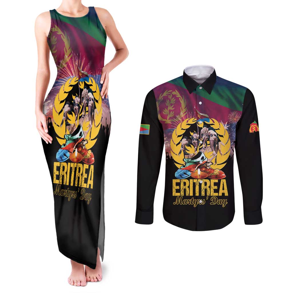 Personalized Eritrea Martyrs Day Couples Matching Tank Maxi Dress and Long Sleeve Button Shirt Eternal Glory To Our Martyrs