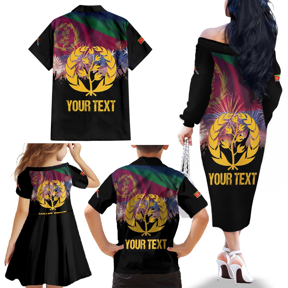 Personalized Eritrea Martyrs Day Family Matching Off The Shoulder Long Sleeve Dress and Hawaiian Shirt Eternal Glory To Our Martyrs