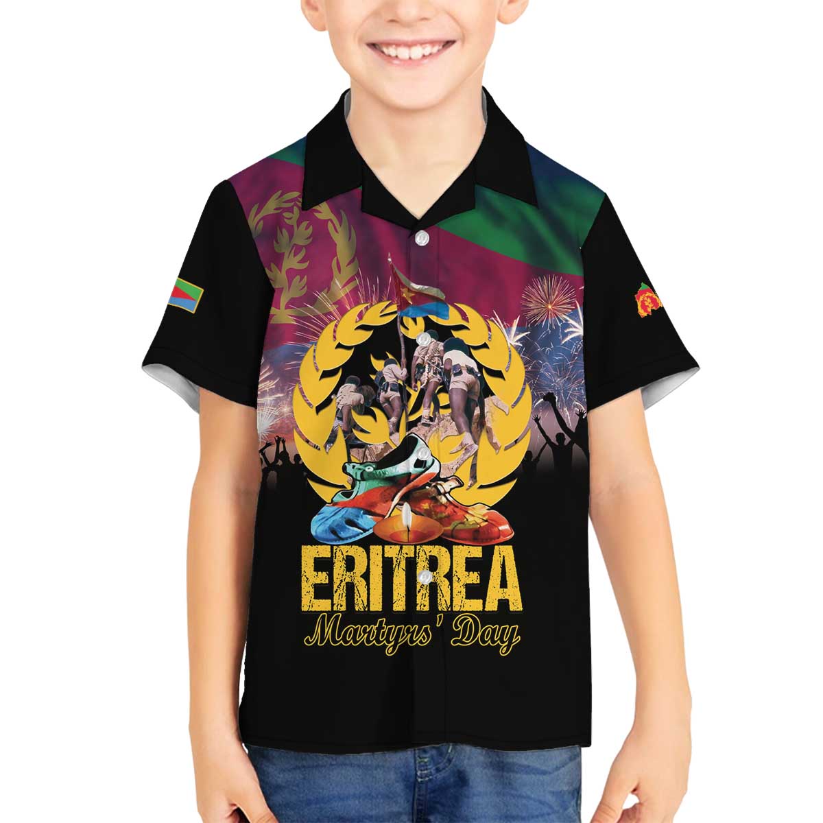 Personalized Eritrea Martyrs Day Family Matching Off The Shoulder Long Sleeve Dress and Hawaiian Shirt Eternal Glory To Our Martyrs