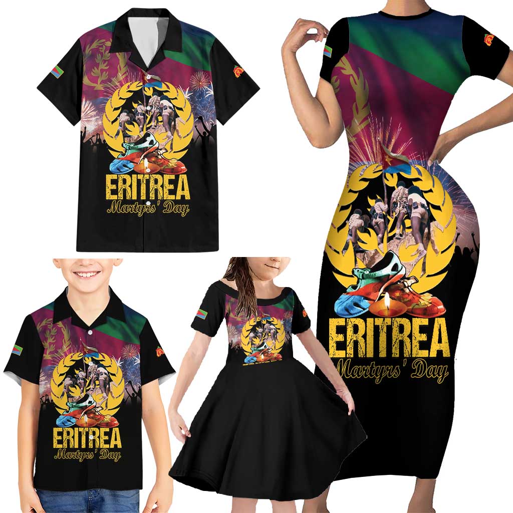 Personalized Eritrea Martyrs Day Family Matching Short Sleeve Bodycon Dress and Hawaiian Shirt Eternal Glory To Our Martyrs