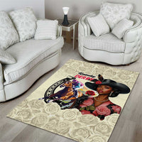 Kentucky Horse Racing Area Rug Black Derby Lady Cream Roses