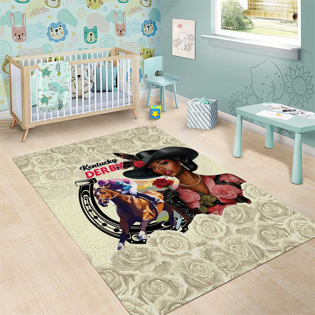 Kentucky Horse Racing Area Rug Black Derby Lady Cream Roses