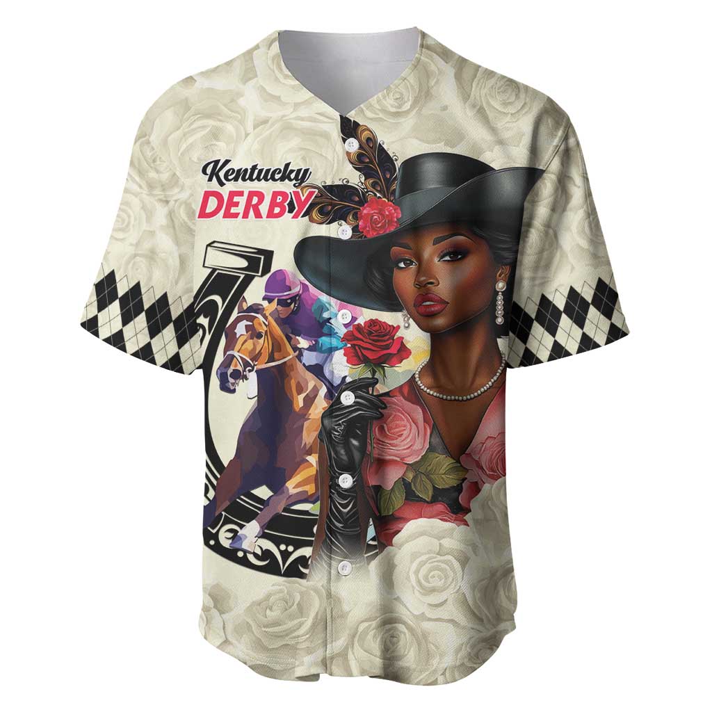Kentucky Horse Racing Baseball Jersey Black Derby Lady Cream Roses