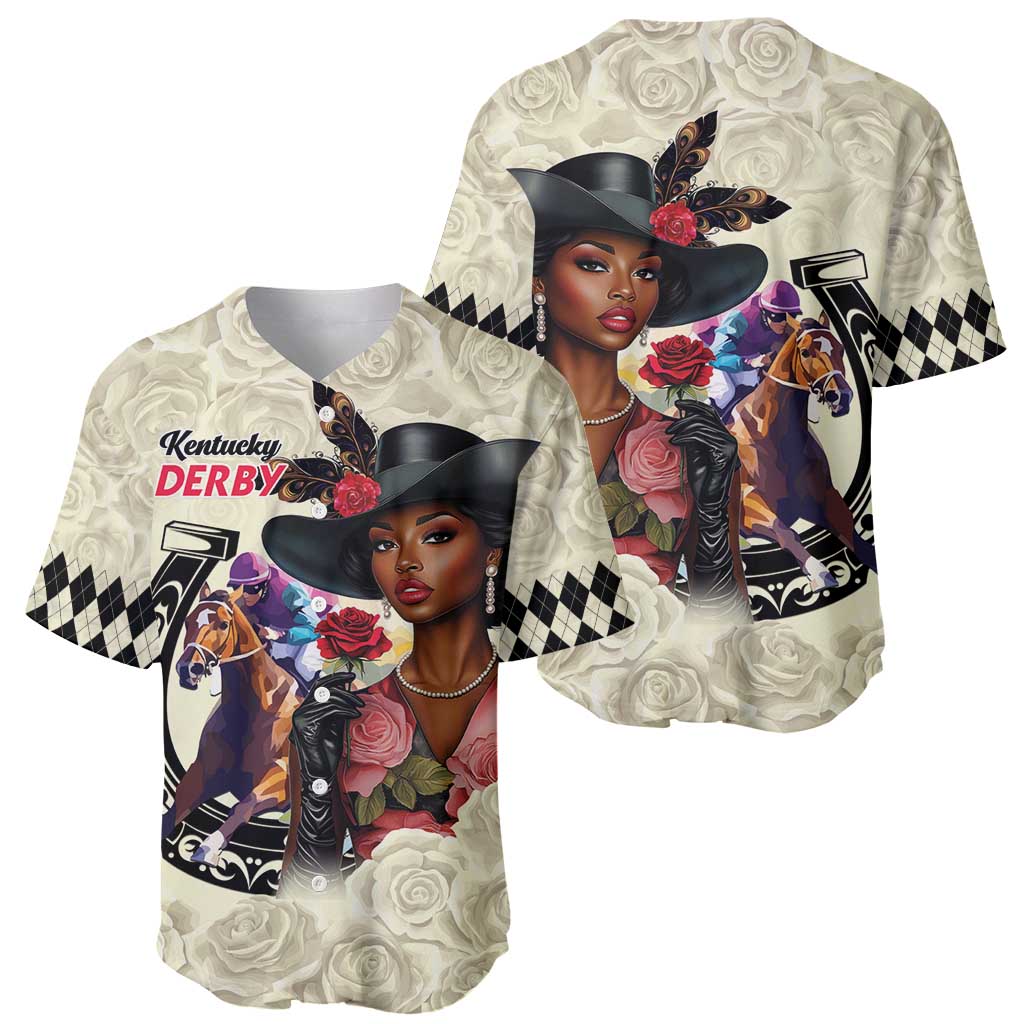 Kentucky Horse Racing Baseball Jersey Black Derby Lady Cream Roses