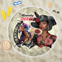 Kentucky Horse Racing Beach Blanket Black Derby Lady Cream Roses
