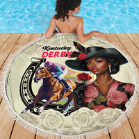 Kentucky Horse Racing Beach Blanket Black Derby Lady Cream Roses