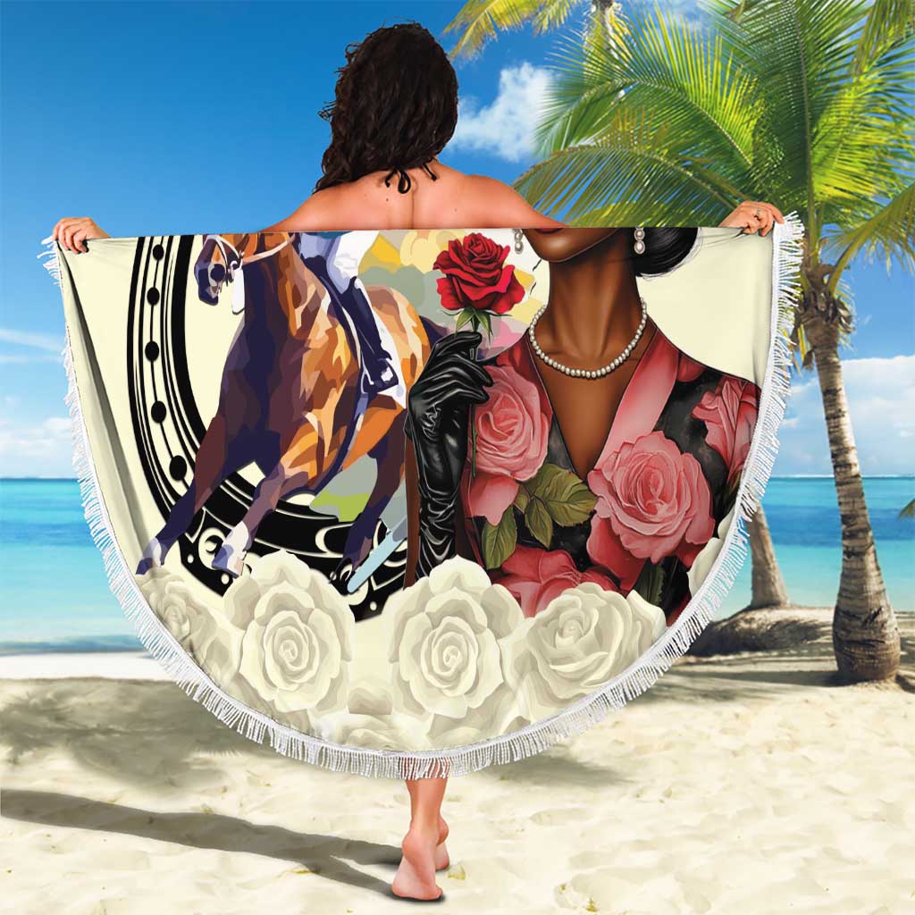 Kentucky Horse Racing Beach Blanket Black Derby Lady Cream Roses