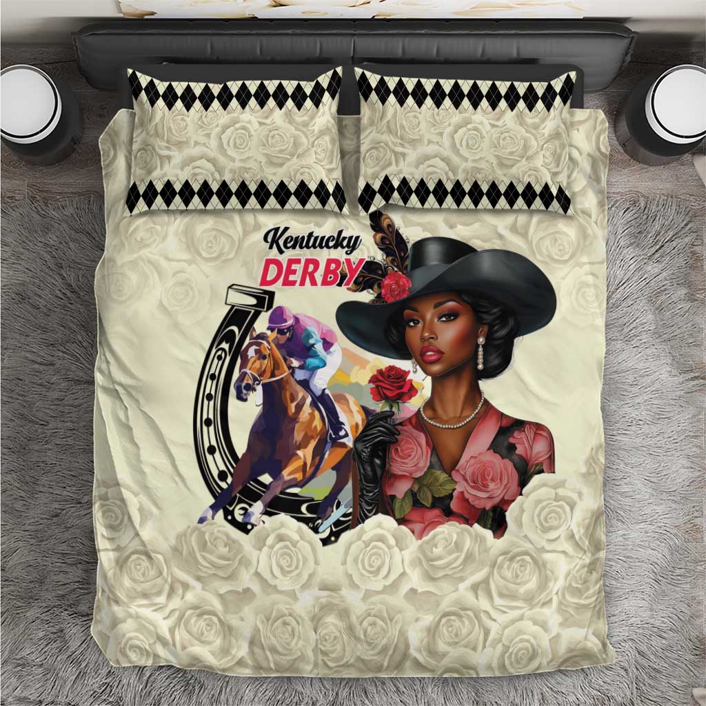 Kentucky Horse Racing Bedding Set Black Derby Lady Cream Roses