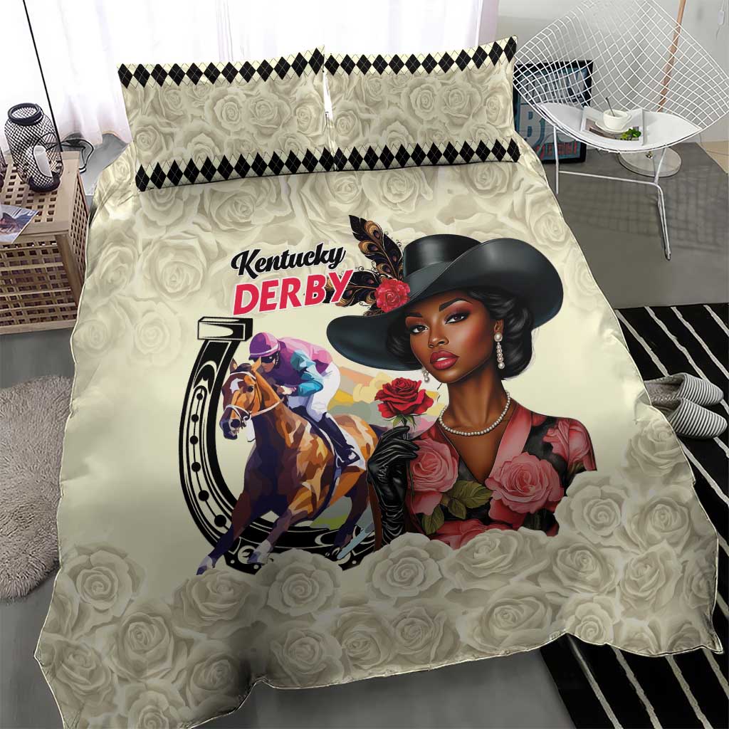 Kentucky Horse Racing Bedding Set Black Derby Lady Cream Roses