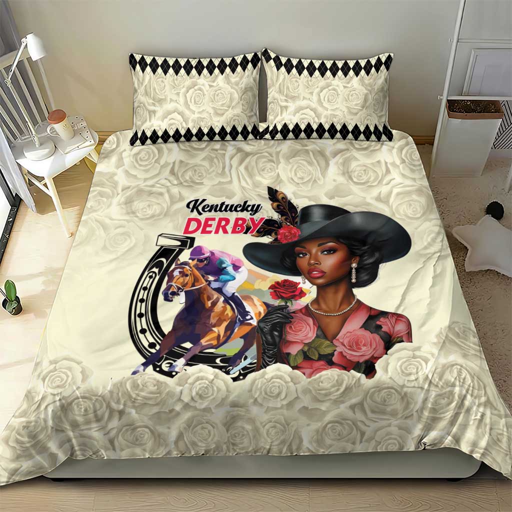 Kentucky Horse Racing Bedding Set Black Derby Lady Cream Roses