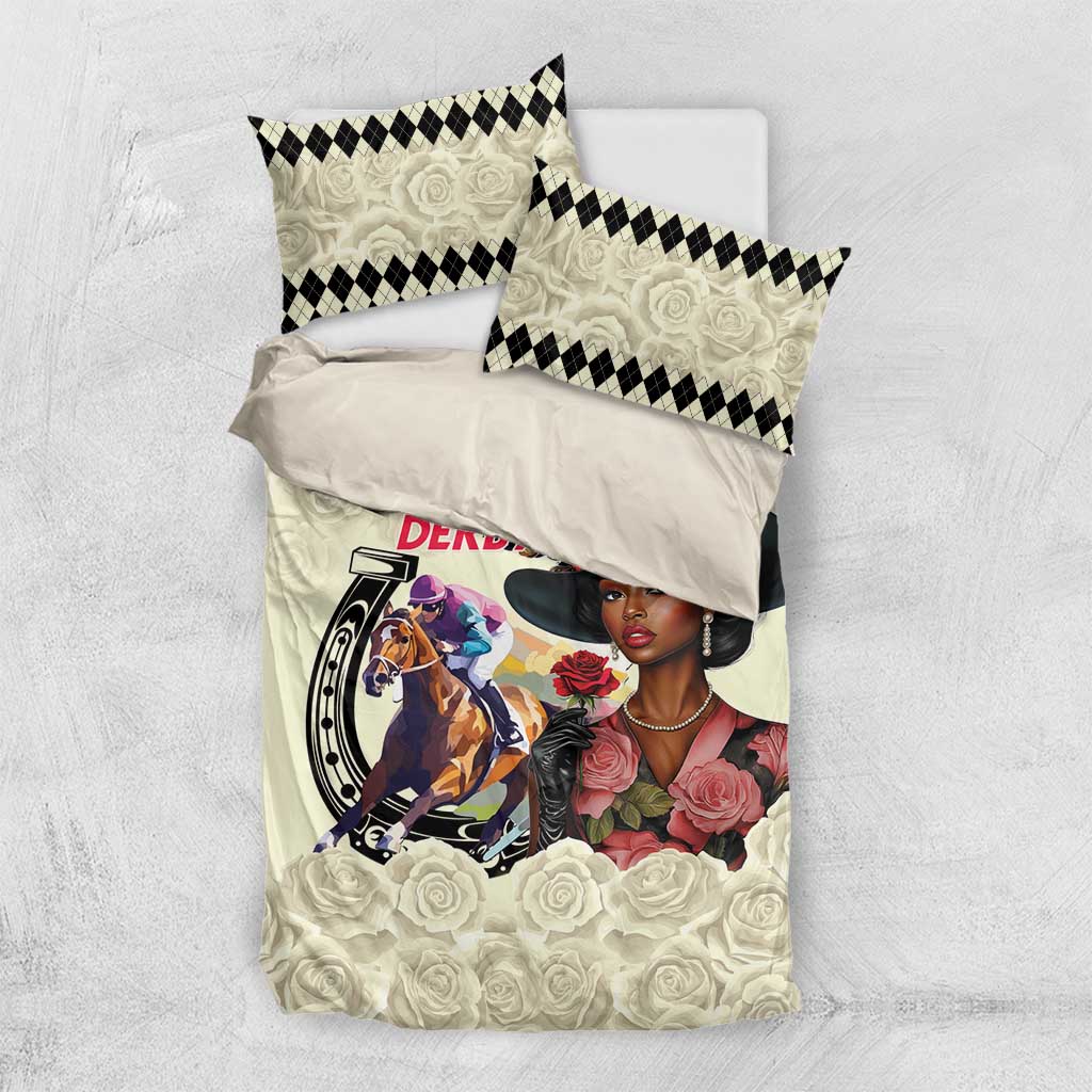 Kentucky Horse Racing Bedding Set Black Derby Lady Cream Roses