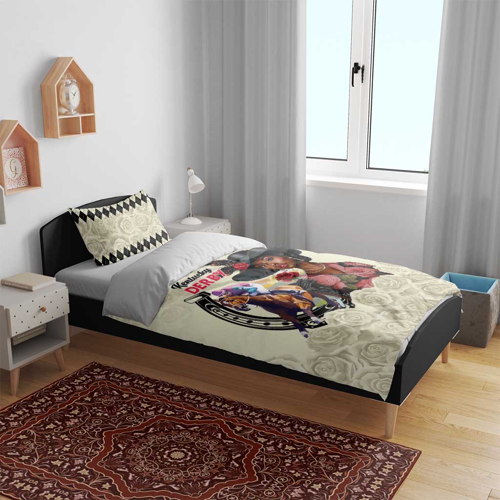 Kentucky Horse Racing Bedding Set Black Derby Lady Cream Roses