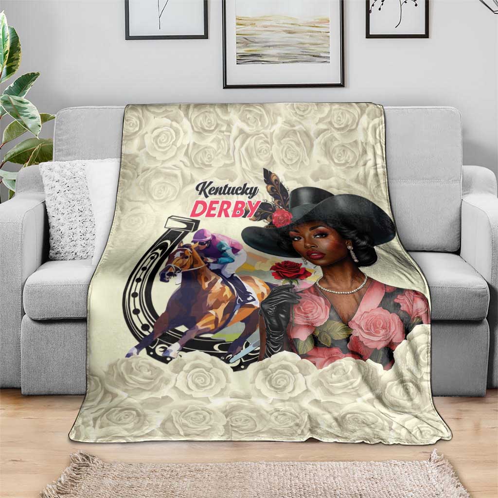 Kentucky Horse Racing Blanket Black Derby Lady Cream Roses