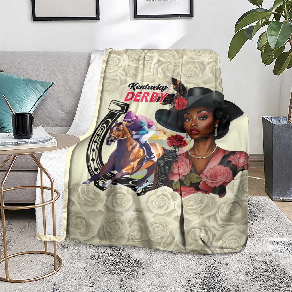 Kentucky Horse Racing Blanket Black Derby Lady Cream Roses