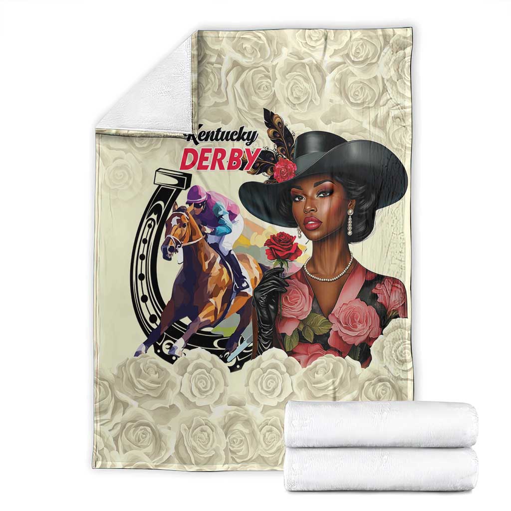Kentucky Horse Racing Blanket Black Derby Lady Cream Roses