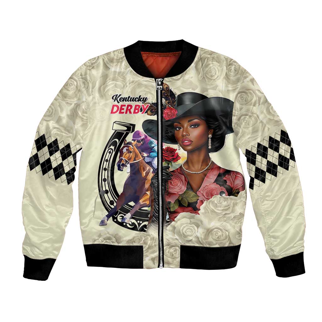 Kentucky Horse Racing Bomber Jacket Black Derby Lady Cream Roses