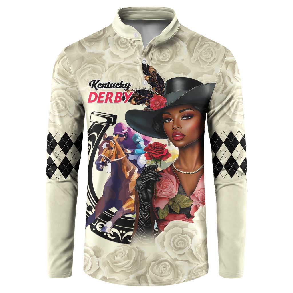 Kentucky Horse Racing Button Sweatshirt Black Derby Lady Cream Roses