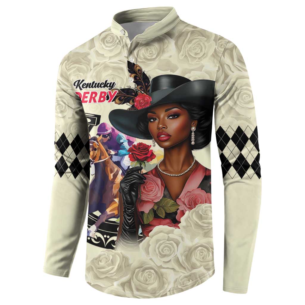 Kentucky Horse Racing Button Sweatshirt Black Derby Lady Cream Roses