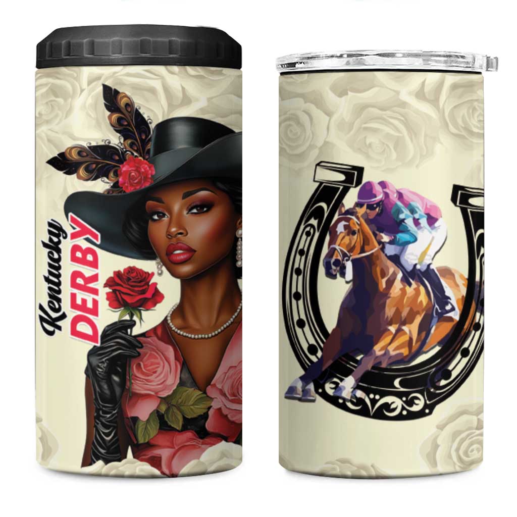 Kentucky Horse Racing 4 in 1 Can Cooler Tumbler Black Derby Lady Cream Roses