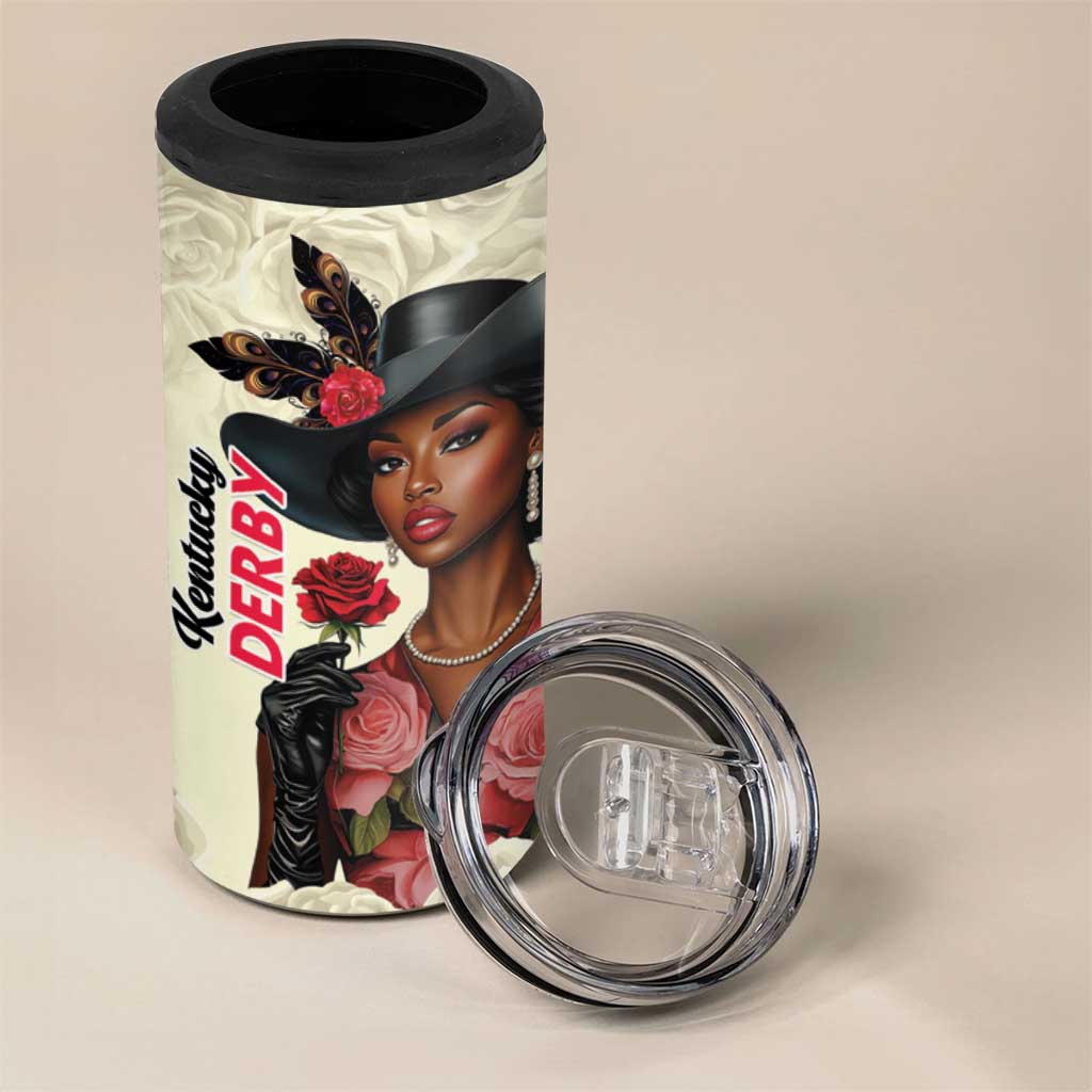 Kentucky Horse Racing 4 in 1 Can Cooler Tumbler Black Derby Lady Cream Roses