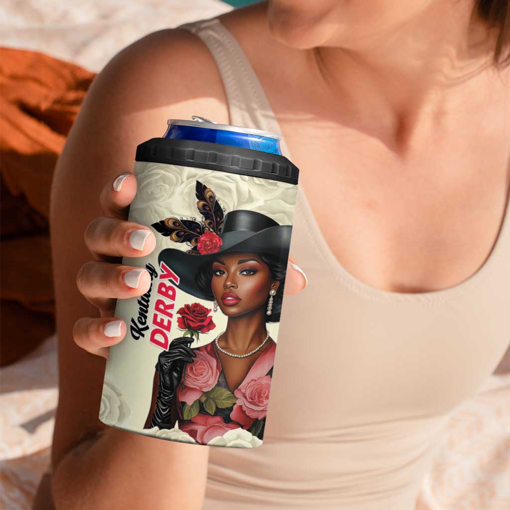 Kentucky Horse Racing 4 in 1 Can Cooler Tumbler Black Derby Lady Cream Roses