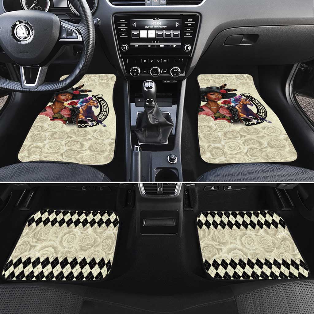 Kentucky Horse Racing Car Mats Black Derby Lady Cream Roses