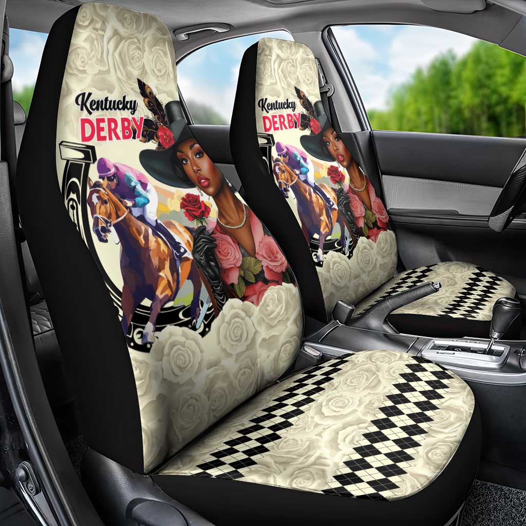 Kentucky Horse Racing Car Seat Cover Black Derby Lady Cream Roses