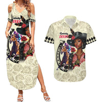 Kentucky Horse Racing Couples Matching Summer Maxi Dress and Hawaiian Shirt Black Derby Lady Cream Roses