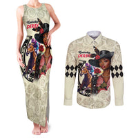 Kentucky Horse Racing Couples Matching Tank Maxi Dress and Long Sleeve Button Shirt Black Derby Lady Cream Roses