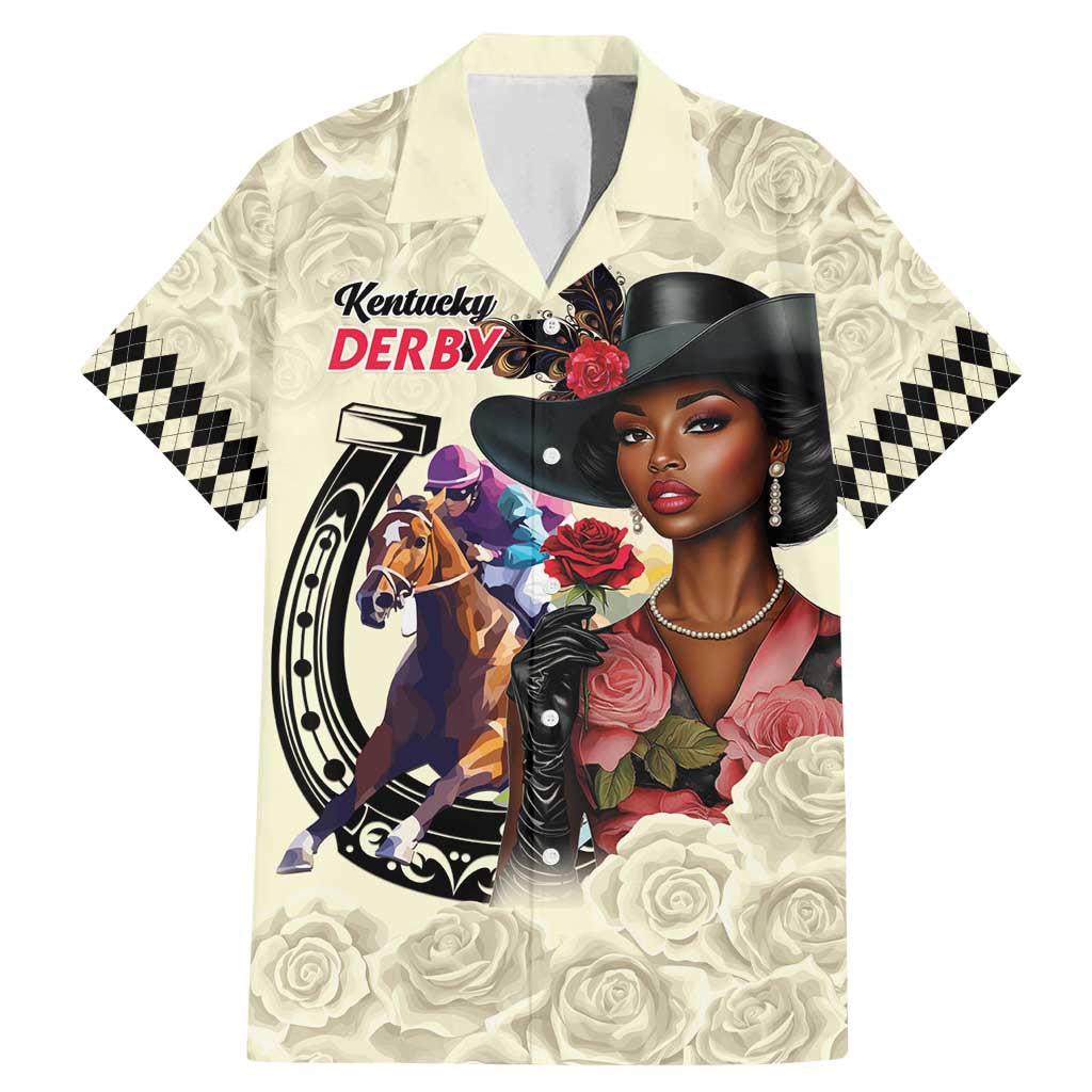 Kentucky Horse Racing Family Matching Mermaid Dress and Hawaiian Shirt Black Derby Lady Cream Roses LT15