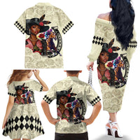Kentucky Horse Racing Family Matching Off The Shoulder Long Sleeve Dress and Hawaiian Shirt Black Derby Lady Cream Roses