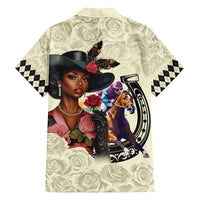 Kentucky Horse Racing Family Matching Off Shoulder Maxi Dress and Hawaiian Shirt Black Derby Lady Cream Roses