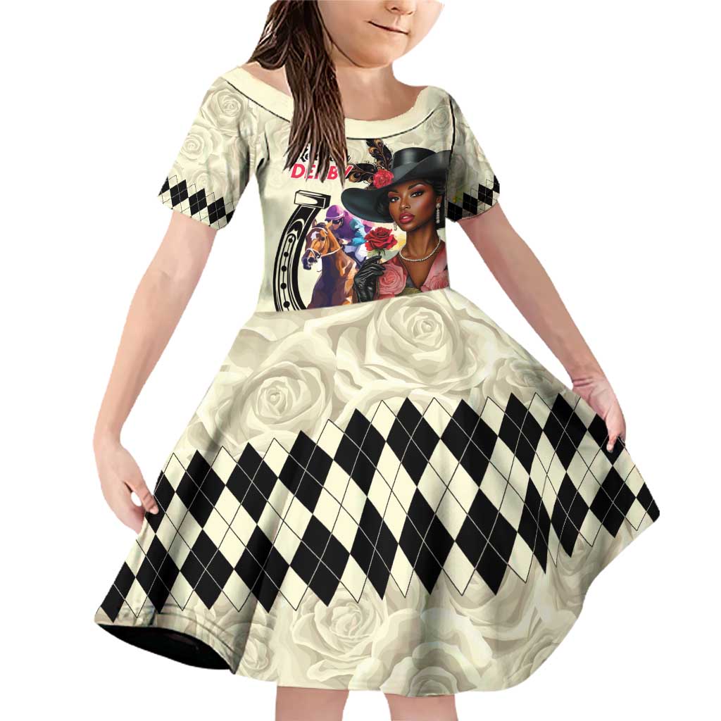 Kentucky Horse Racing Family Matching Off Shoulder Short Dress and Hawaiian Shirt Black Derby Lady Cream Roses