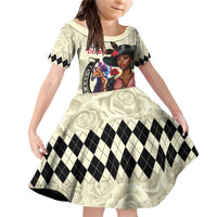 Kentucky Horse Racing Family Matching Off Shoulder Short Dress and Hawaiian Shirt Black Derby Lady Cream Roses