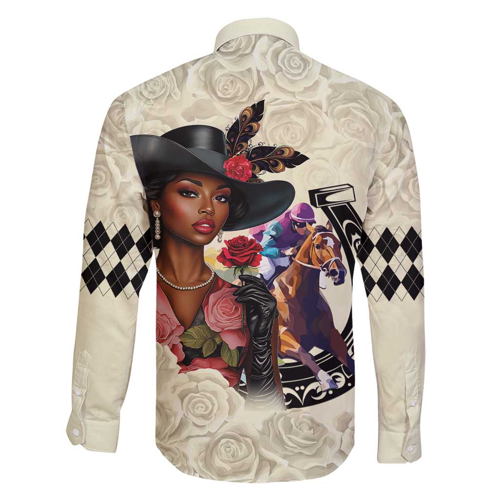 Kentucky Horse Racing Family Matching Puletasi and Hawaiian Shirt Black Derby Lady Cream Roses