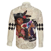 Kentucky Horse Racing Family Matching Short Sleeve Bodycon Dress and Hawaiian Shirt Black Derby Lady Cream Roses