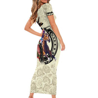 Kentucky Horse Racing Family Matching Short Sleeve Bodycon Dress and Hawaiian Shirt Black Derby Lady Cream Roses