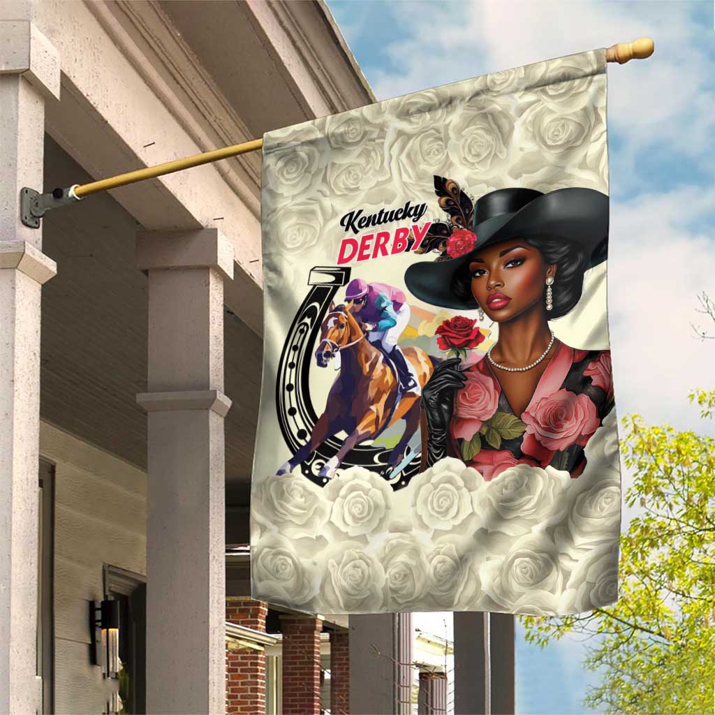 Kentucky Horse Racing Garden Flag Black Derby Lady Cream Roses