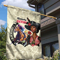 Kentucky Horse Racing Garden Flag Black Derby Lady Cream Roses