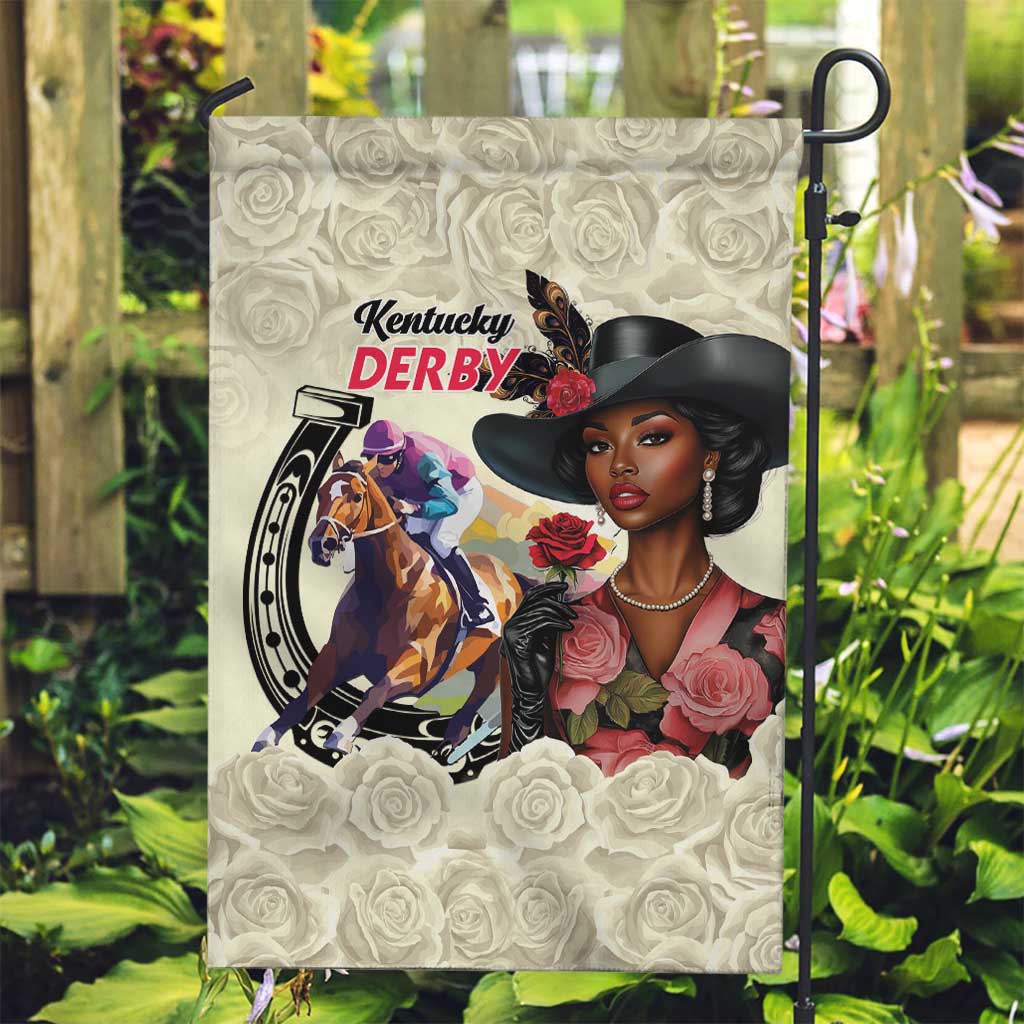 Kentucky Horse Racing Garden Flag Black Derby Lady Cream Roses