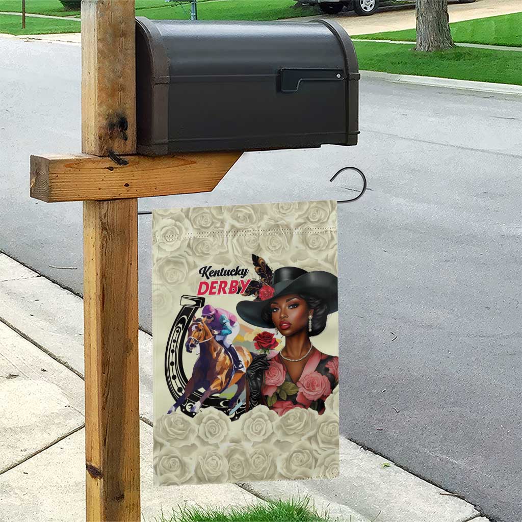 Kentucky Horse Racing Garden Flag Black Derby Lady Cream Roses