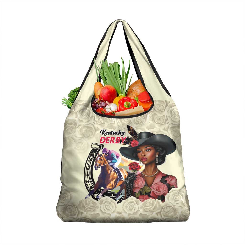 Kentucky Horse Racing Grocery Bag Black Derby Lady Cream Roses