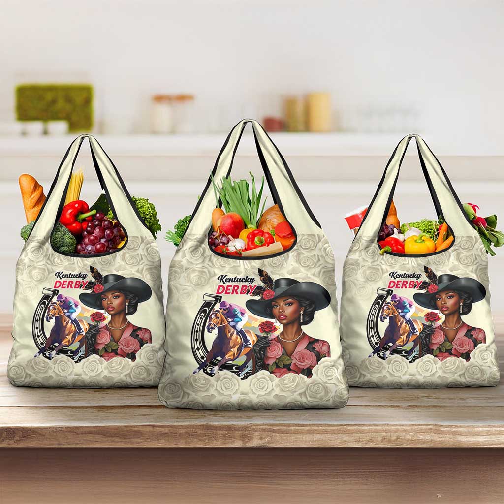 Kentucky Horse Racing Grocery Bag Black Derby Lady Cream Roses