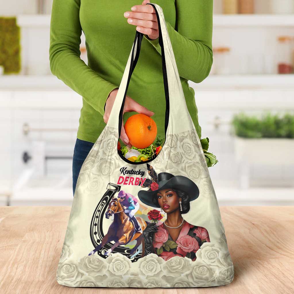 Kentucky Horse Racing Grocery Bag Black Derby Lady Cream Roses